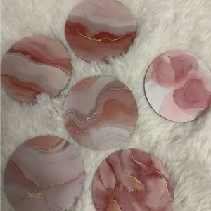 Elegant Marble like Coasters 6 pcs Set - Pink and Gold. New.